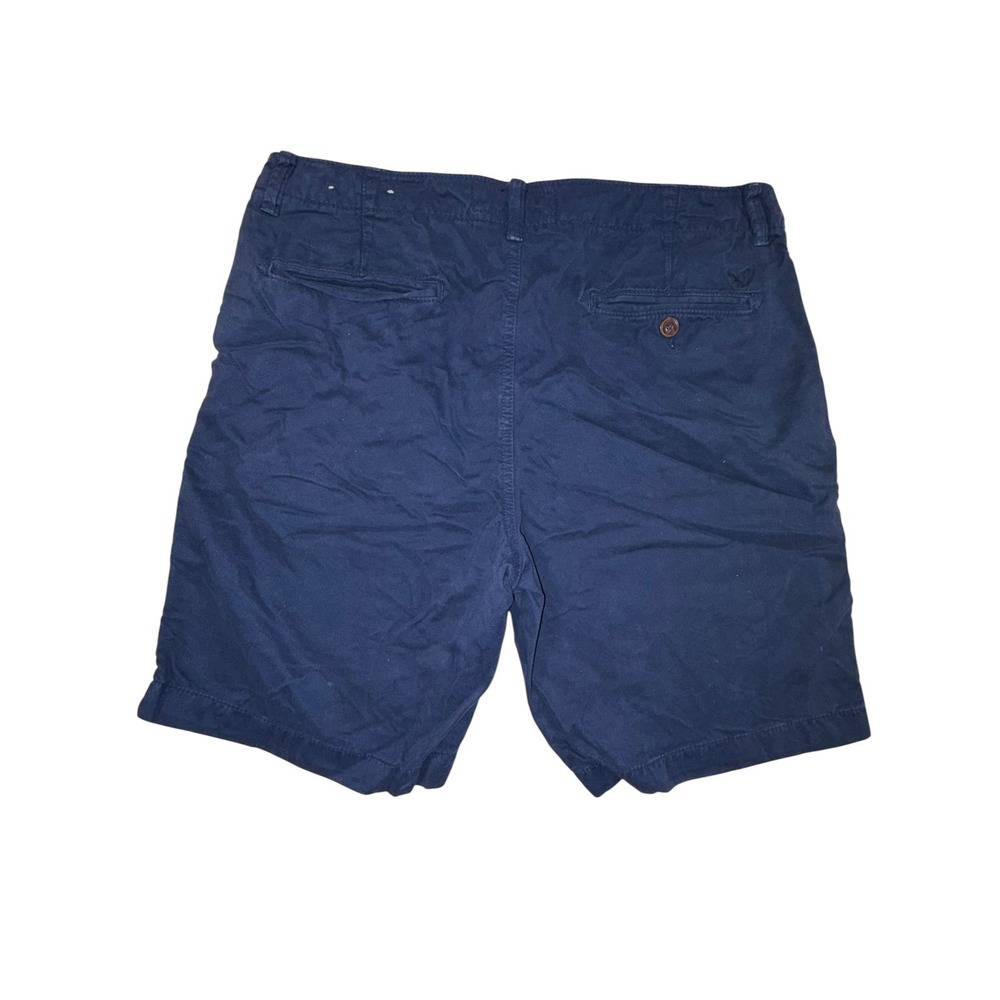 American Eagle Chino Shorts 36 Navy Blue Classic Fit Cotton Twill 9 Inch Inseam - Picture 3 of 7